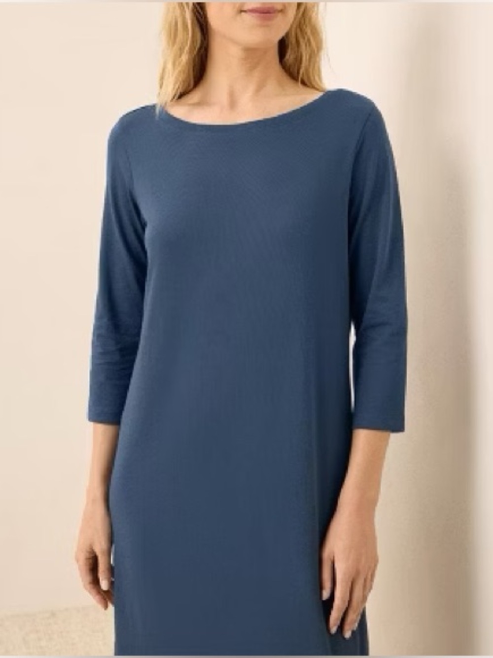 Pact Organic Cotton Softspun Boat Neck 3/4 Sleeve Maxi Dress Navy Blue